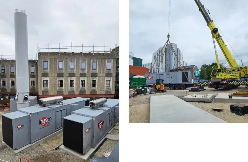 Instalación de grupos electrógenos insonorizados en el Manchester Royal Infirmary