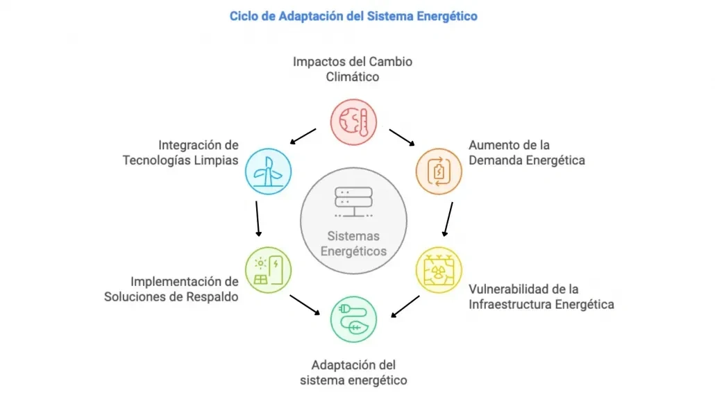 Esquema del ciclo de adaptación del sistema energético ante el cambio climático