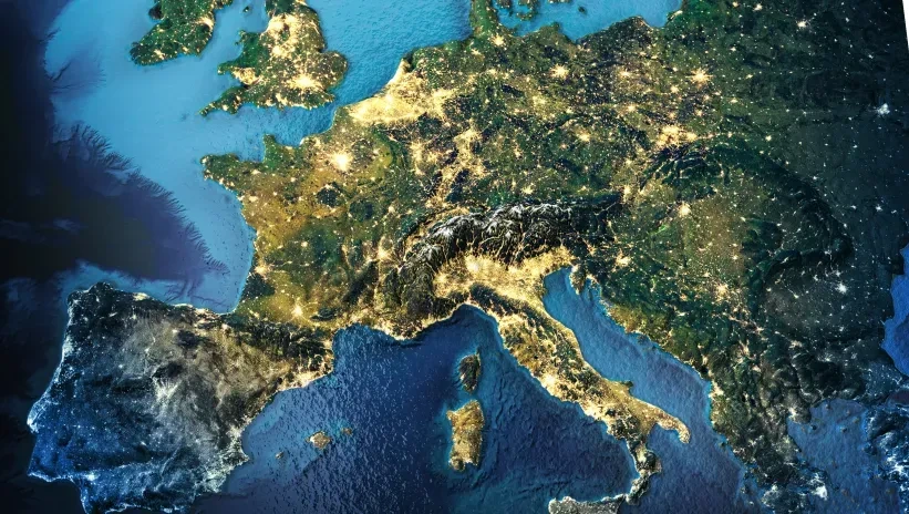 Mapa Europa vista satélite nocturna iluminación