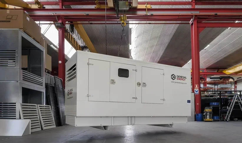 Grupo electrógeno industrial siendo instalado en una planta