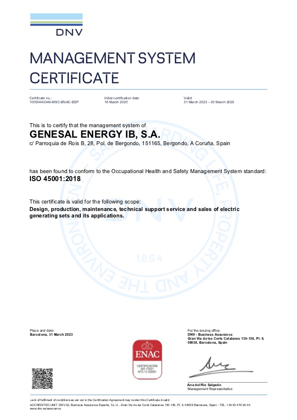 45001:2018 Certificado del Sistema de Gestión de Seguridad y Salud en el Trabajo.
