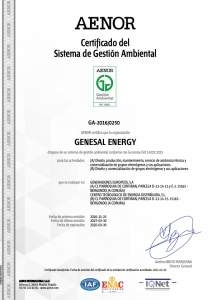 Certificado del sistema de gestión ambiental - ISO 14001 - Genesal Energy